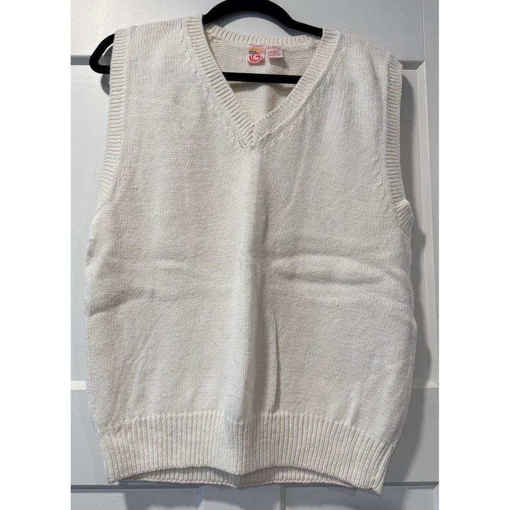 Vintage Gearing Up V-Neck Cream Sweater Vest Ladies Size Large