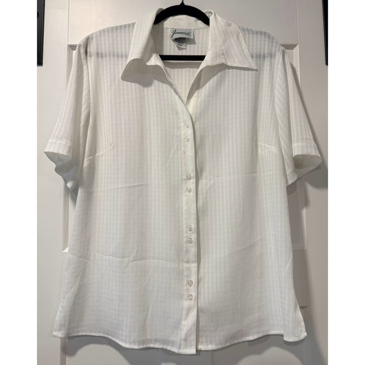 Vintage Joanna Short-Sleeve White Button-Front Textured Blouse Ladies Sz M