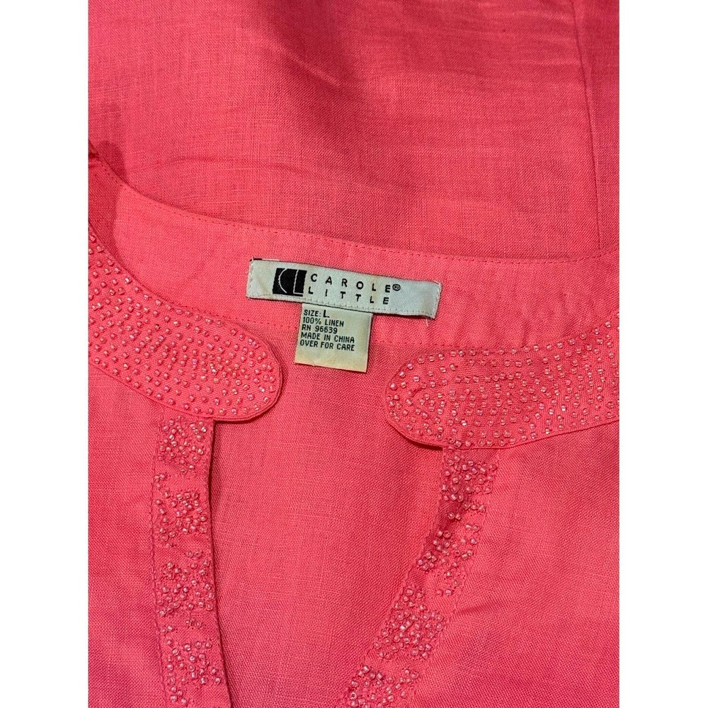 Carole Little Pink Linen Beaded Top Ladies Size Large