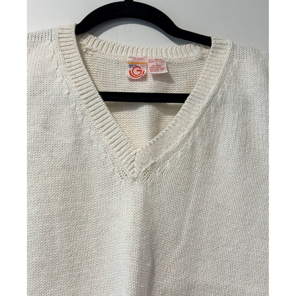 Vintage Gearing Up V-Neck Cream Sweater Vest Ladies Size Large