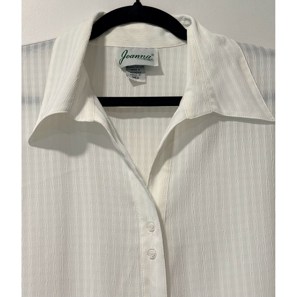 Vintage Joanna Short-Sleeve White Button-Front Textured Blouse Ladies Sz M