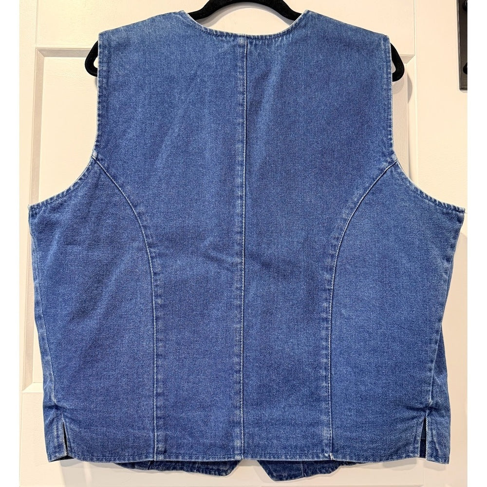 Vintage Ruff Hewn Embroidered Western-Style Denim Vest Ladies Sz Large
