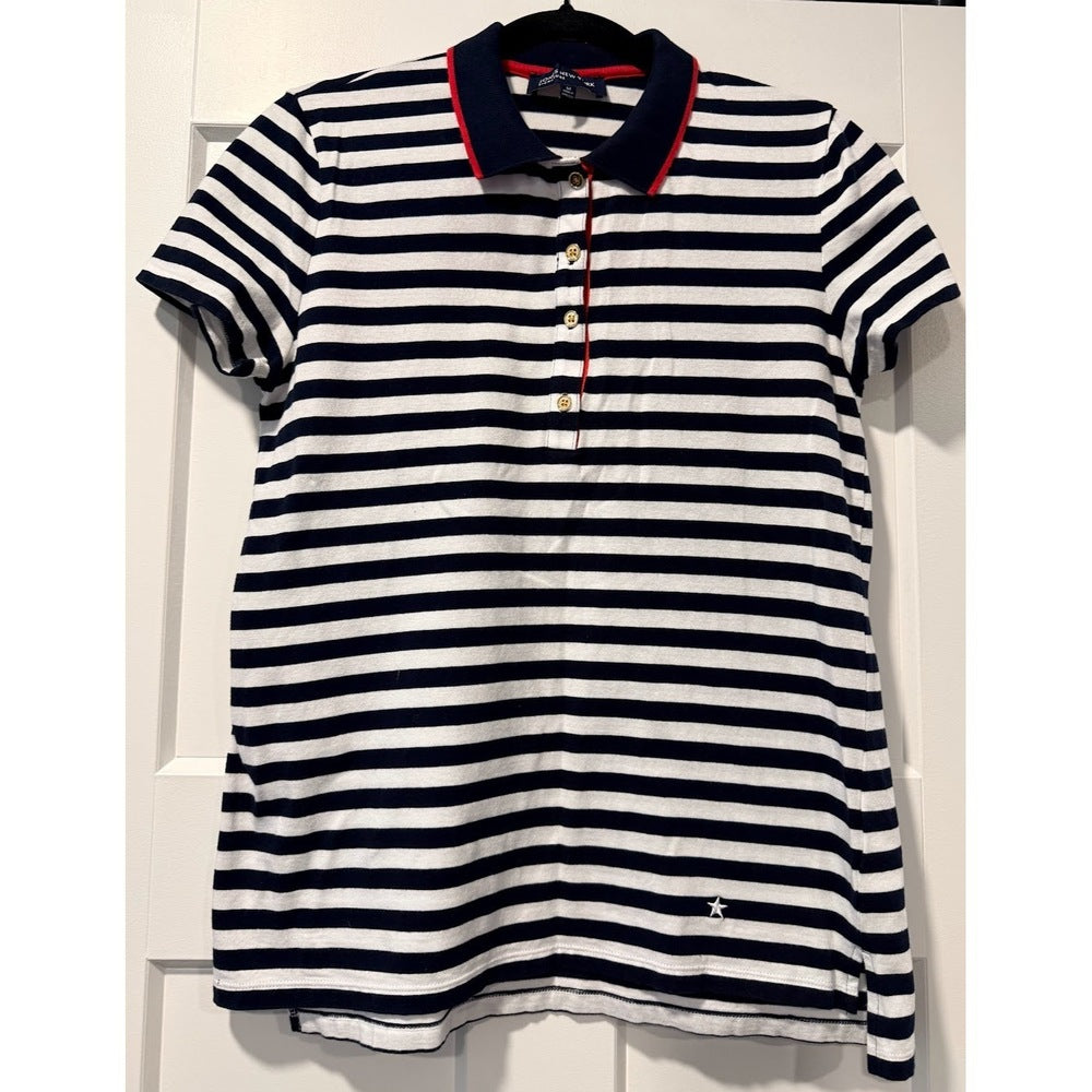 Jones New York Short-Sleeve Navy and White Polo w/ Red Accents Sz Medium