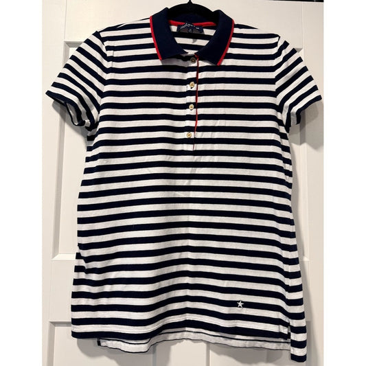 Jones New York Short-Sleeve Navy and White Polo w/ Red Accents Sz Medium