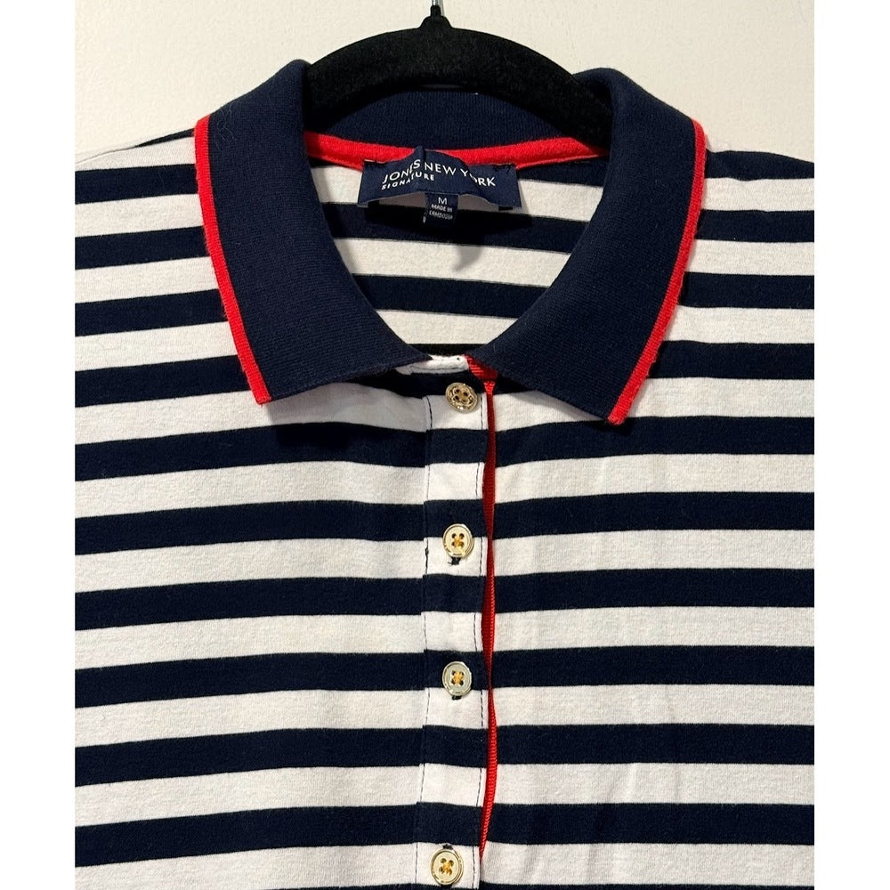 Jones New York Short-Sleeve Navy and White Polo w/ Red Accents Sz Medium