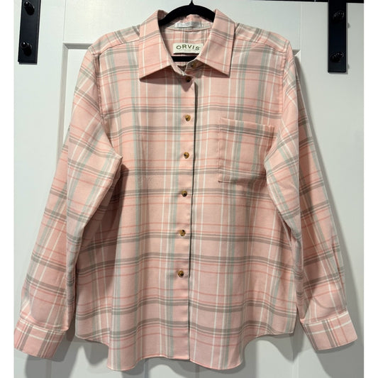 Vintage Orvis Pink Plaid Flannel Button-Front Shirt Ladies Size 18