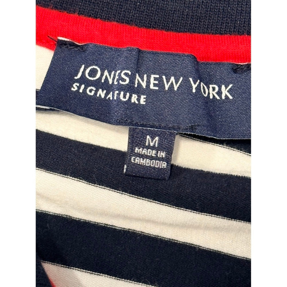 Jones New York Short-Sleeve Navy and White Polo w/ Red Accents Sz Medium