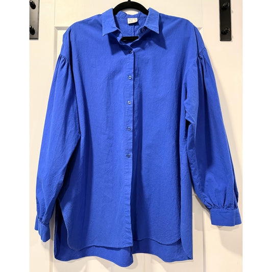 Vintage Cheryl Tiegs Royal Blue Button-Front Blouse Ladies Size Medium