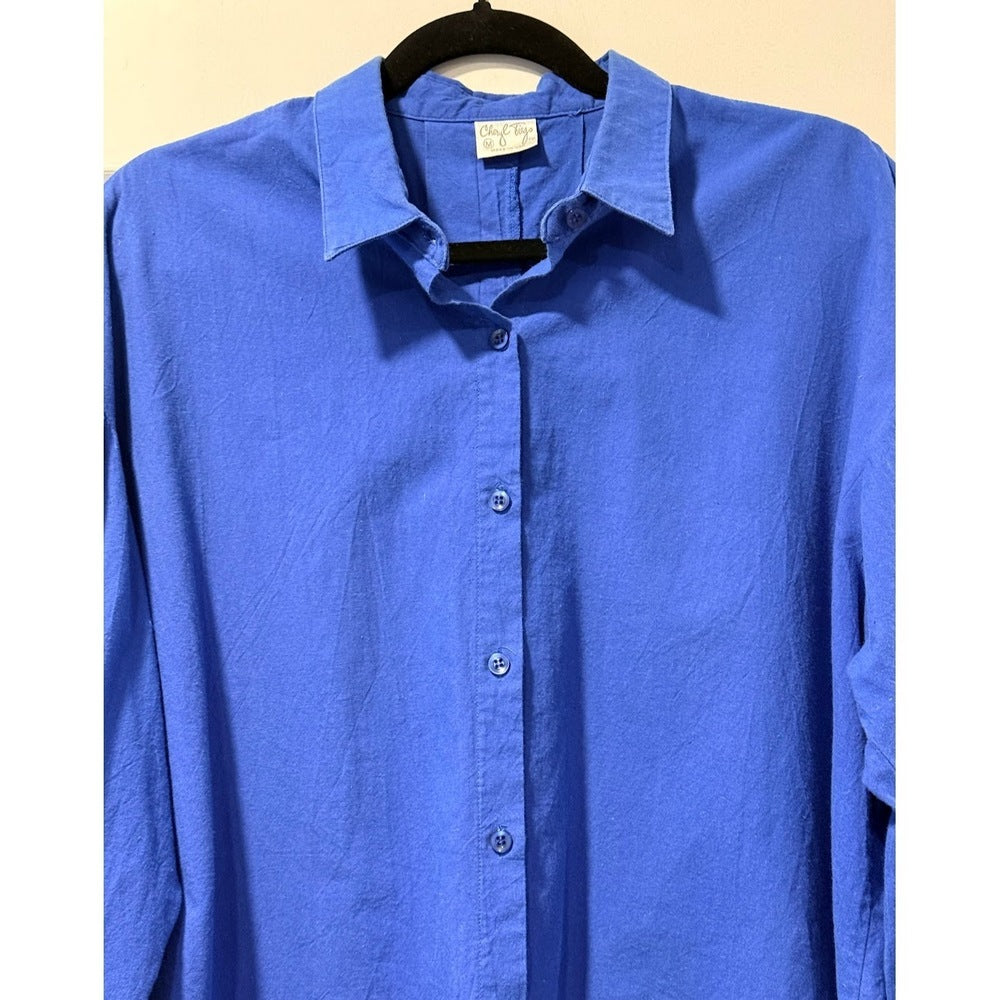 Vintage Cheryl Tiegs Royal Blue Button-Front Blouse Ladies Size Medium