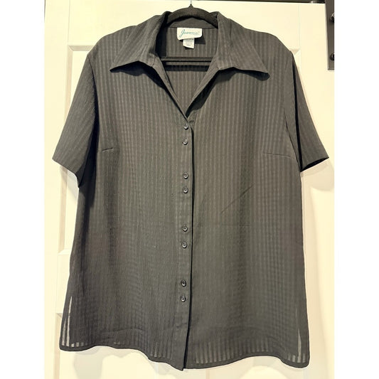 Vintage Joanna Short-Sleeve Black Button-Front Textured Blouse Ladies Sz M