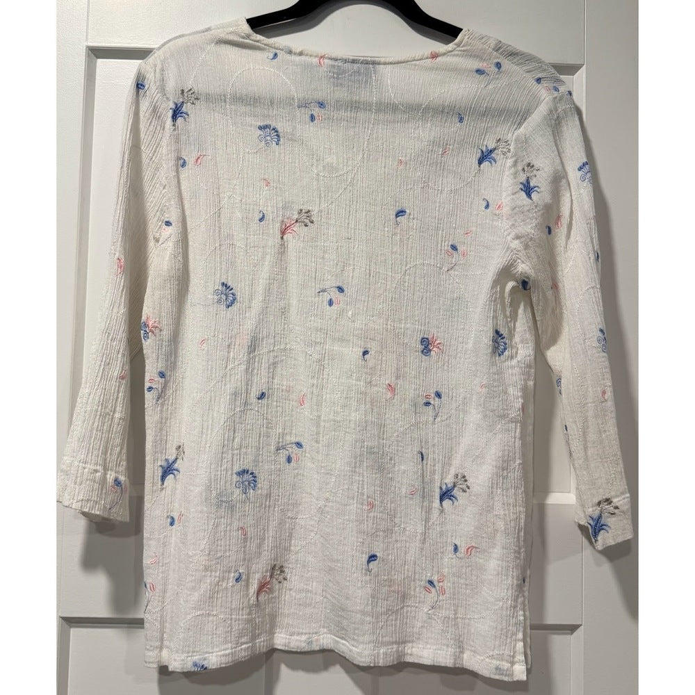 Vintage BFA Classics White Gauzy Embroidered Blouse Ladies Size Medium