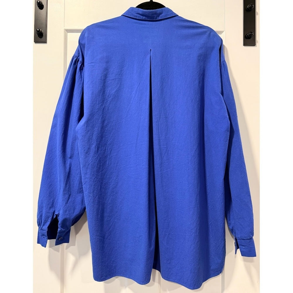 Vintage Cheryl Tiegs Royal Blue Button-Front Blouse Ladies Size Medium