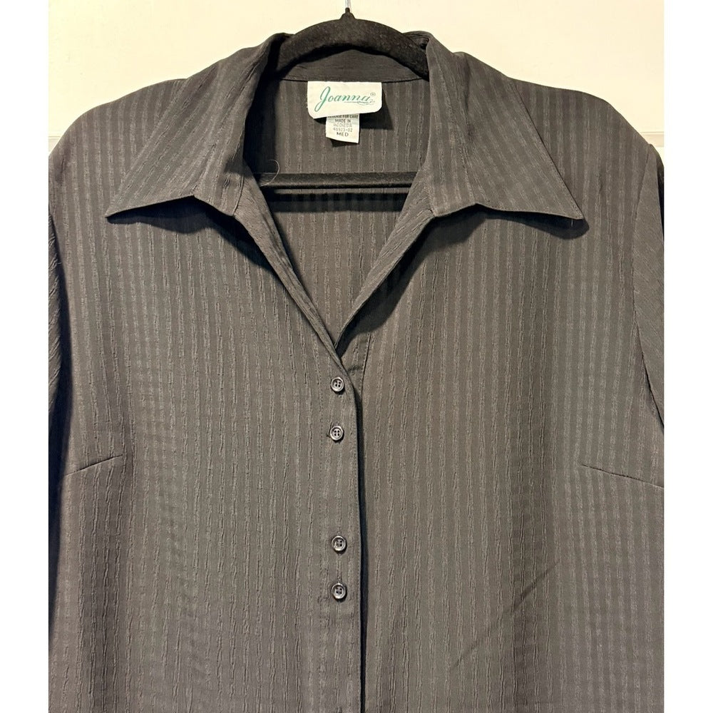 Vintage Joanna Short-Sleeve Black Button-Front Textured Blouse Ladies Sz M