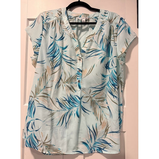 Croft & Barrow Cap-Sleeve Light Blue Floral Dressy Blouse Ladies Sz XL