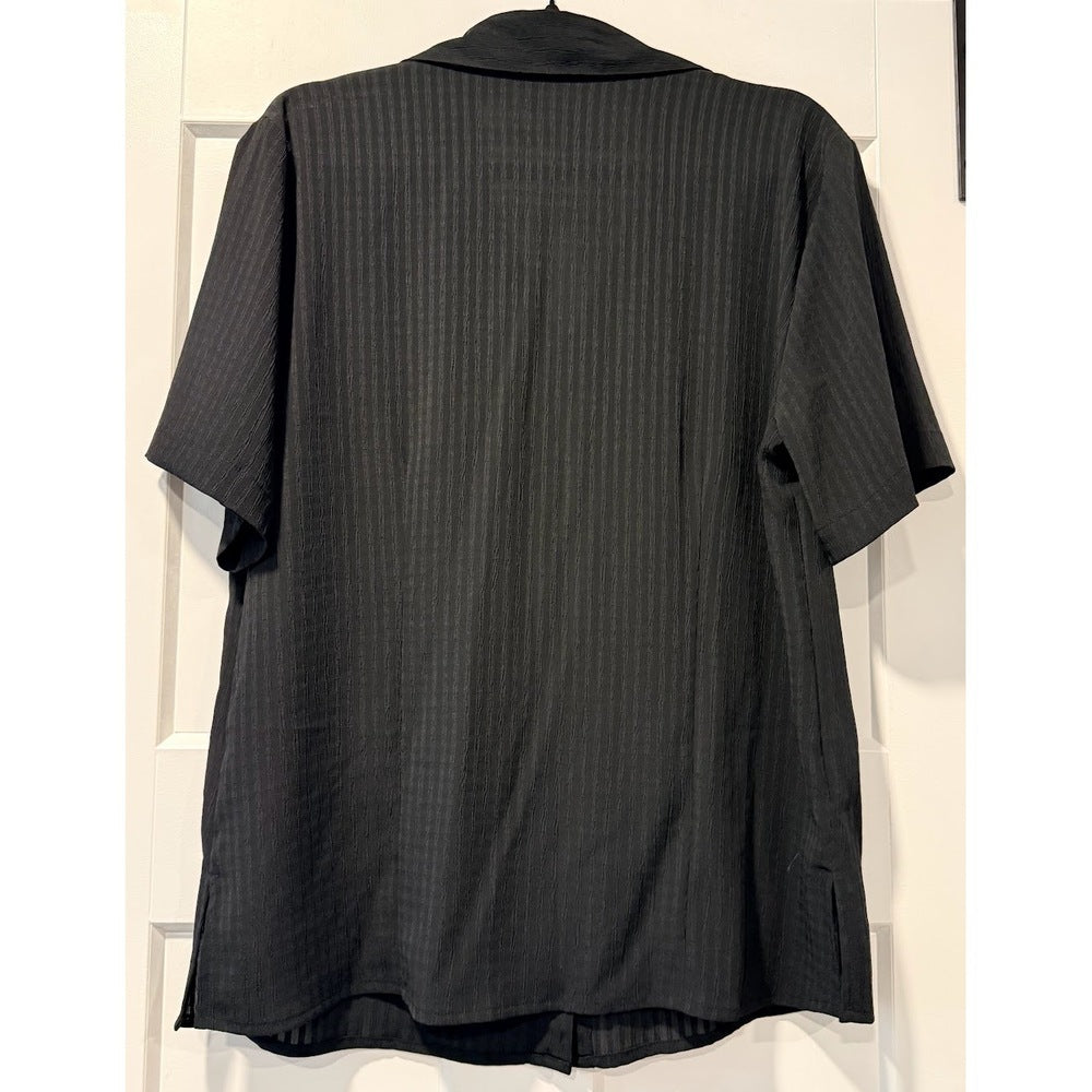 Vintage Joanna Short-Sleeve Black Button-Front Textured Blouse Ladies Sz M