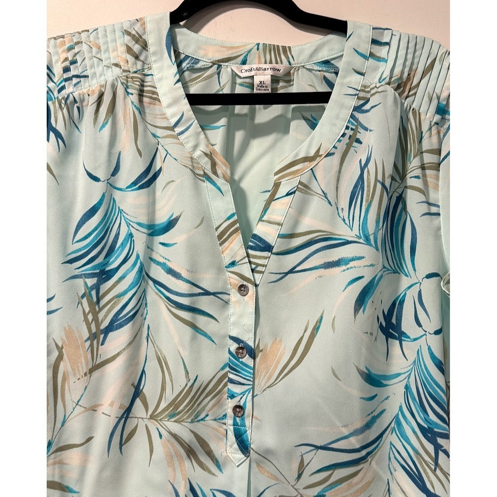 Croft & Barrow Cap-Sleeve Light Blue Floral Dressy Blouse Ladies Sz XL
