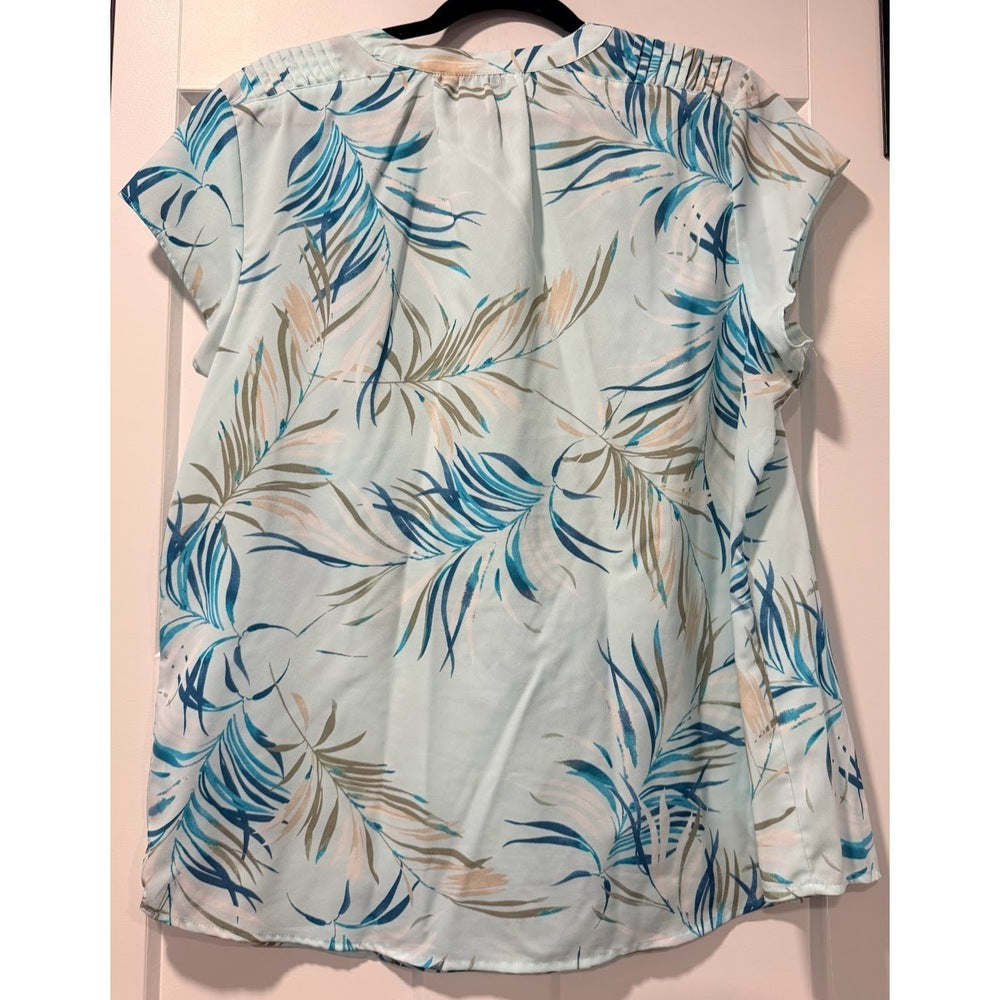 Croft & Barrow Cap-Sleeve Light Blue Floral Dressy Blouse Ladies Sz XL