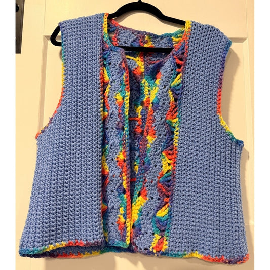 Vintage Handmade Blue Crochet Vest Ladies Size Medium