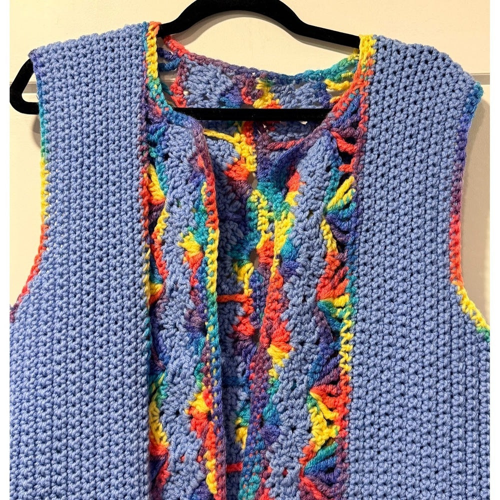 Vintage Handmade Blue Crochet Vest Ladies Size Medium