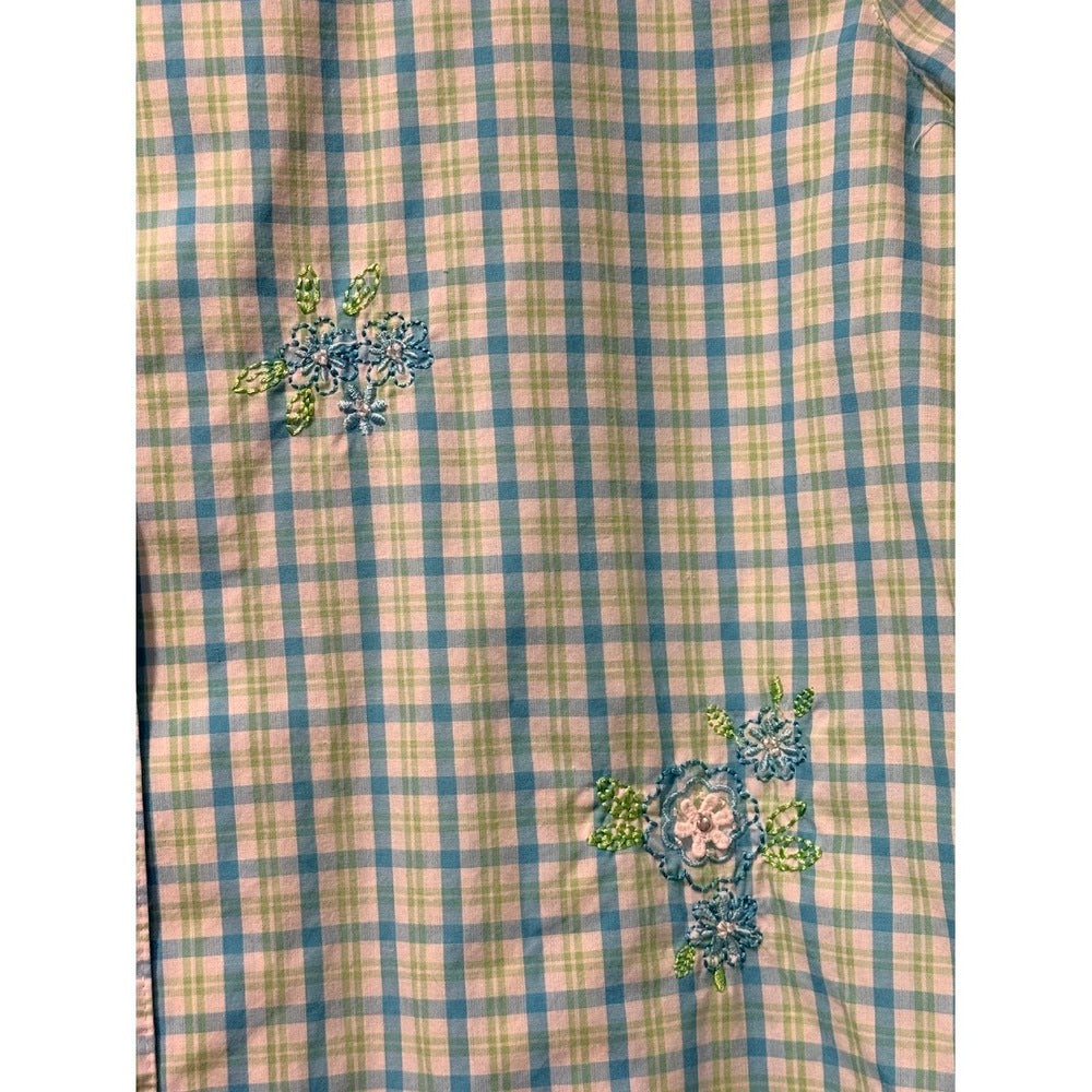 Vintage Alfred Dunner Teal & Lime Short-Sleeve Embroidered Blouse Sz 18