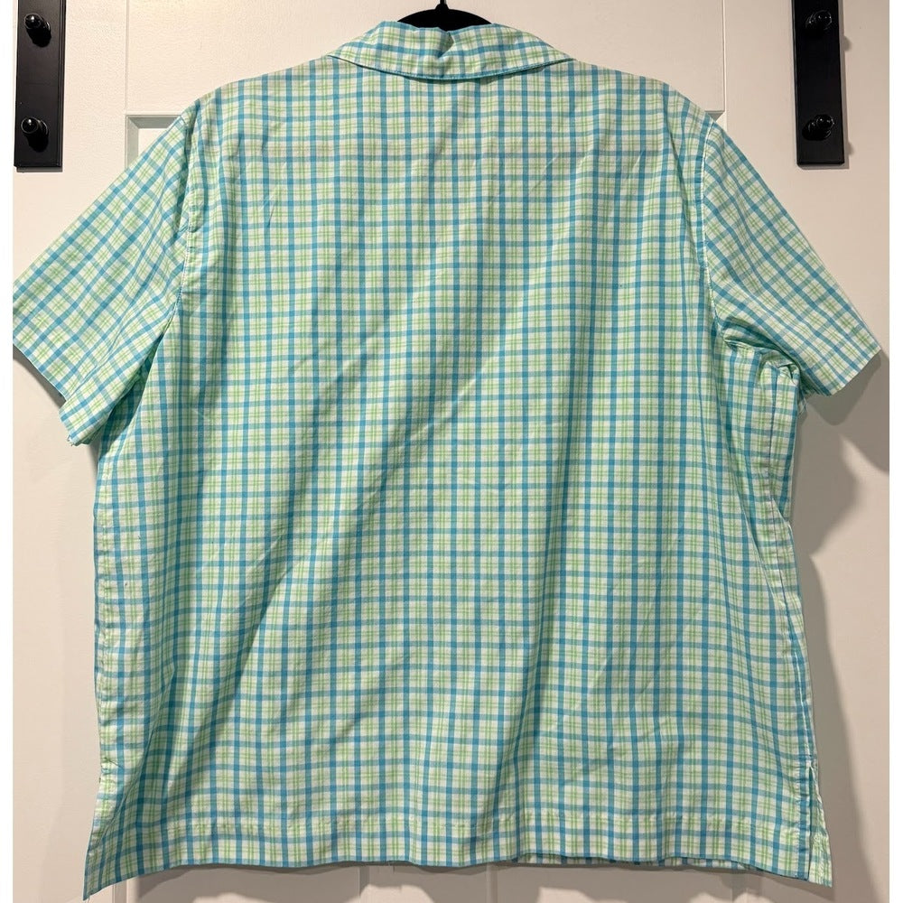 Vintage Alfred Dunner Teal & Lime Short-Sleeve Embroidered Blouse Sz 18
