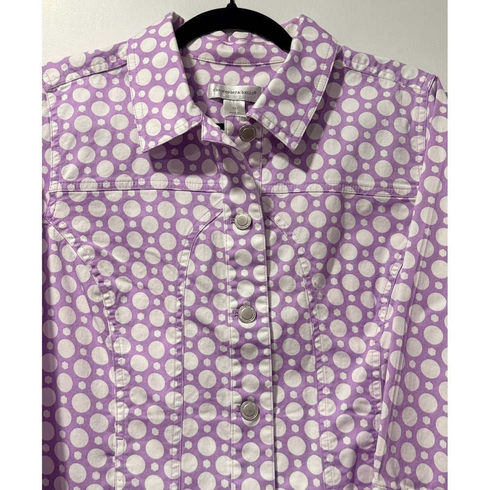 Christopher & Banks Lavender & White Polka Dot Jacket Ladies Size Medium