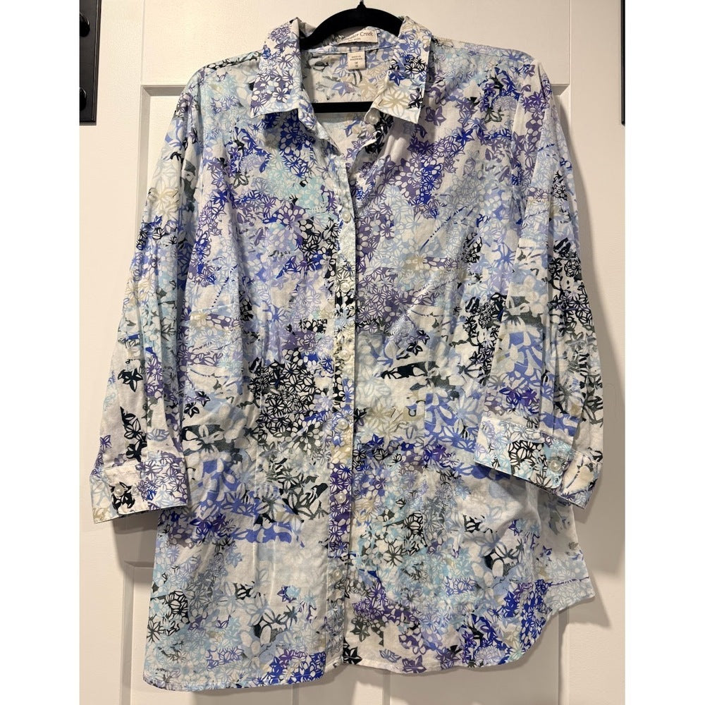 Coldwater Creek Lightweight Cotton Floral Flowy Blouse Size 1X