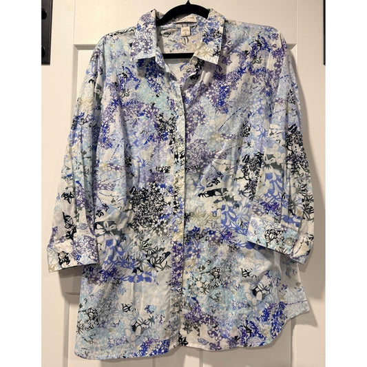 Coldwater Creek Lightweight Cotton Floral Flowy Blouse Size 1X