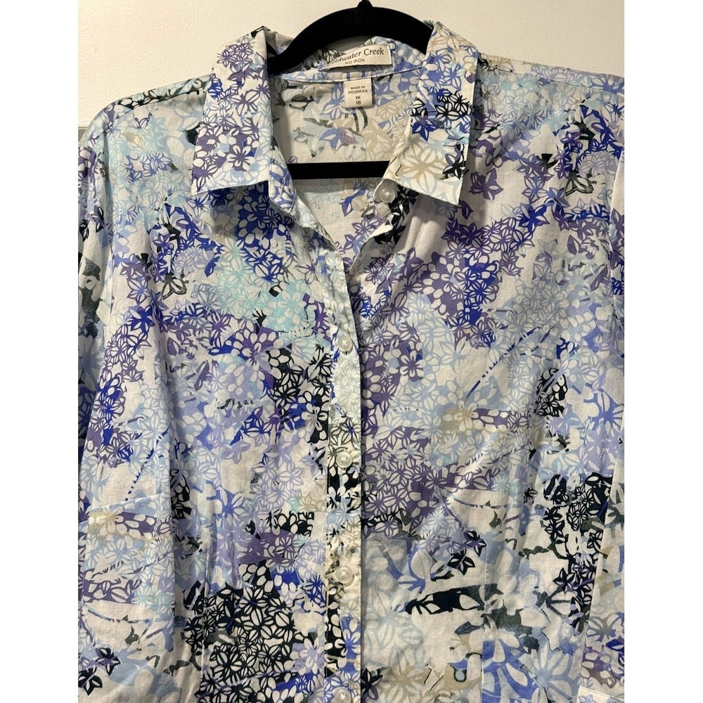 Coldwater Creek Lightweight Cotton Floral Flowy Blouse Size 1X