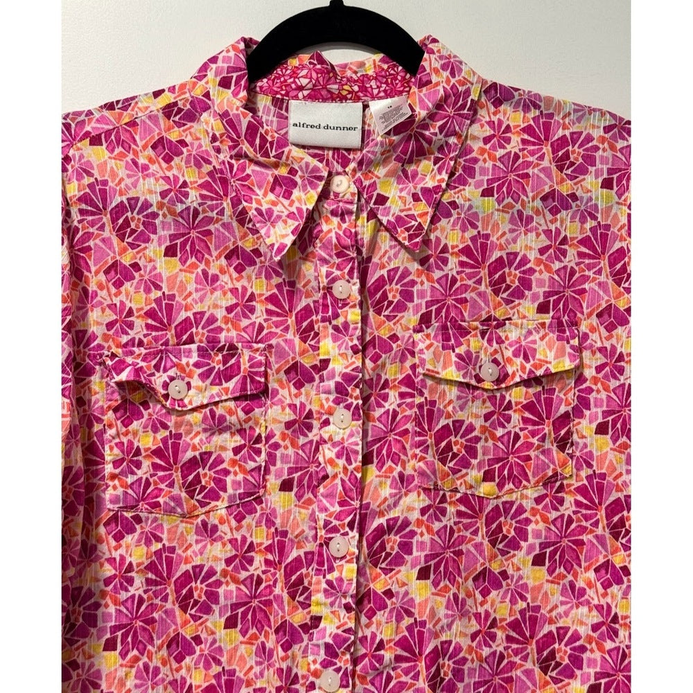 Alfred Dunner Lightweight Pink Floral Button-Front Blouse Ladies Sz 16