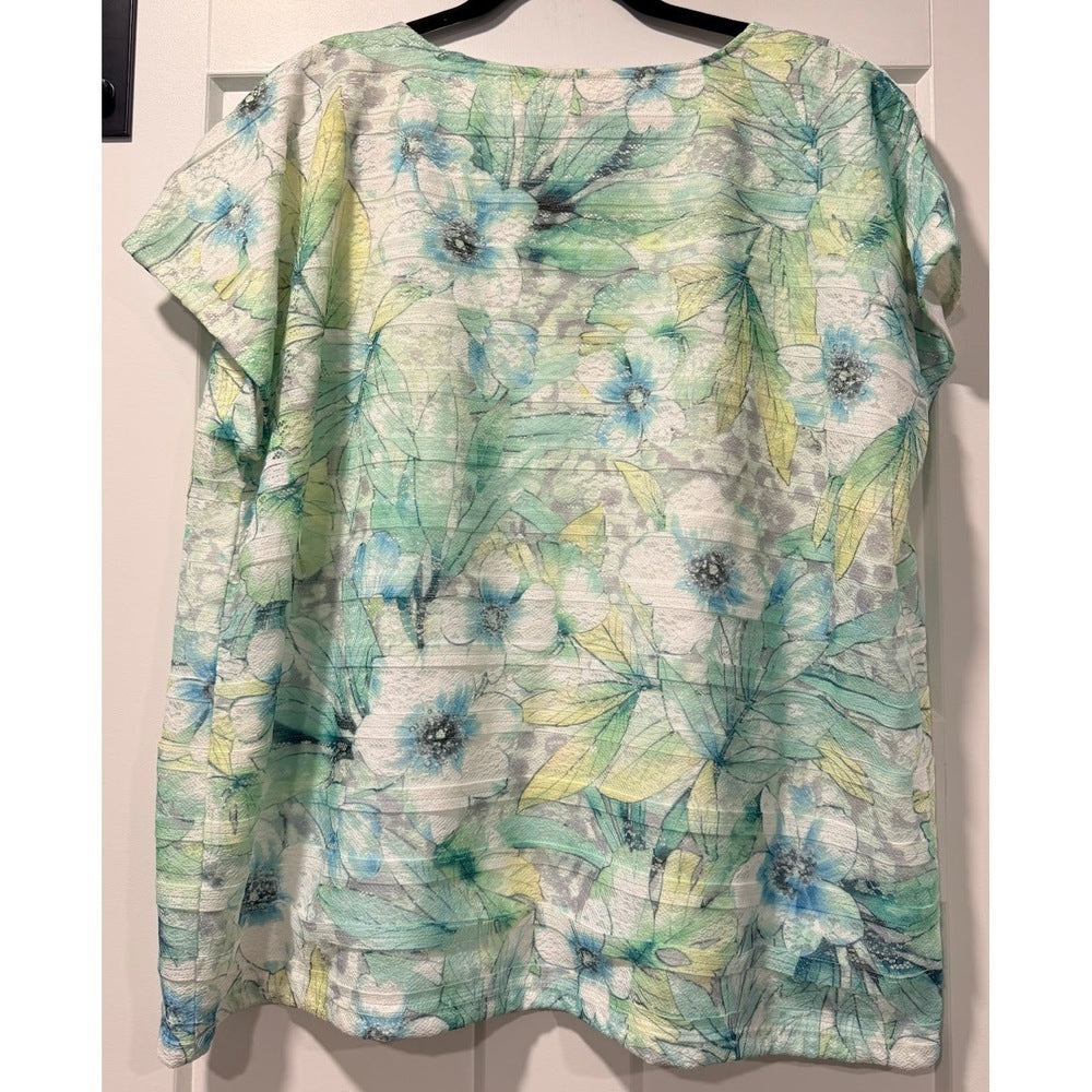 Alfred Dunner Green and Blue Floral Textured Tee Size 1X