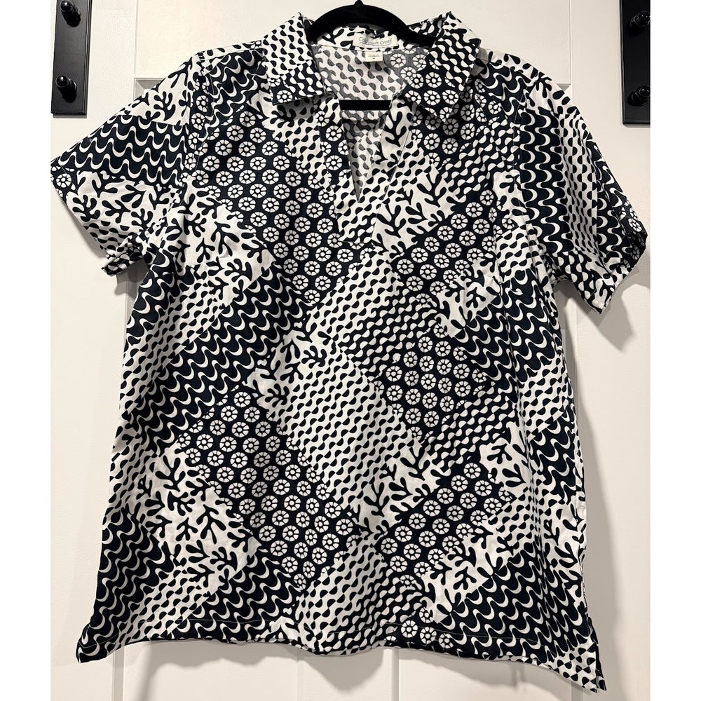 Coldwater Creek Black & White Geometric Print Pullover Blouse Sz M
