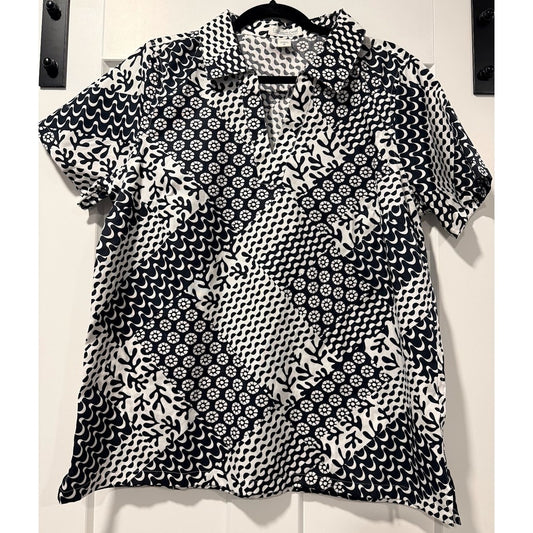 Coldwater Creek Black & White Geometric Print Pullover Blouse Sz M