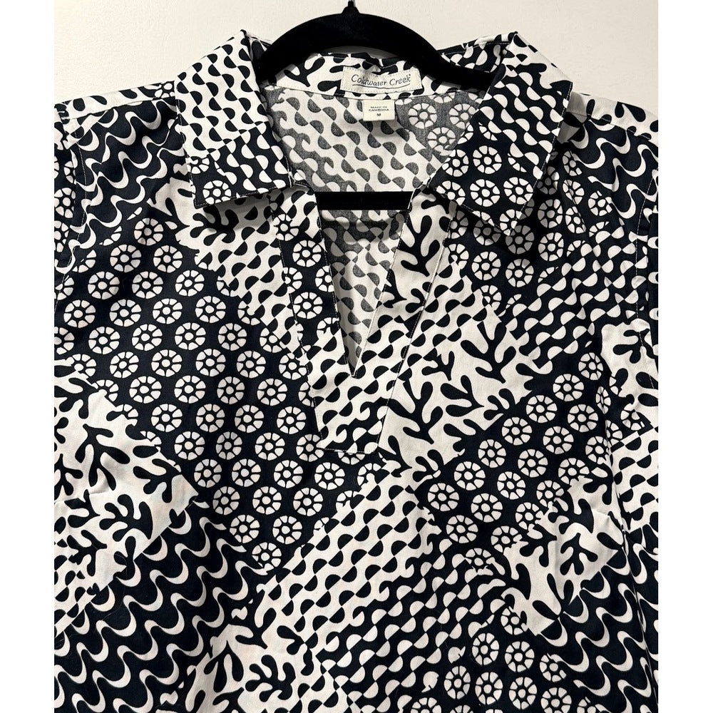 Coldwater Creek Black & White Geometric Print Pullover Blouse Sz M