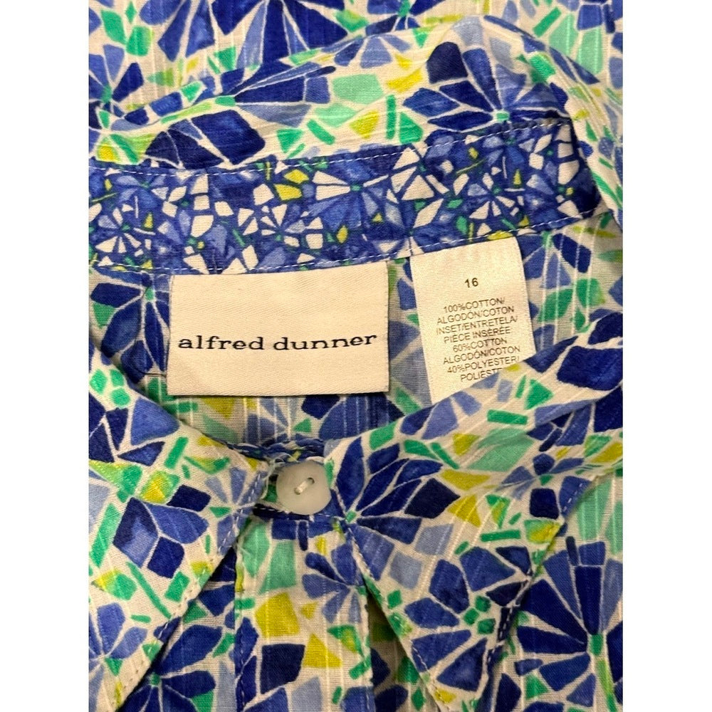 Alfred Dunner Lightweight Blue Floral Button-Front Blouse Ladies Sz 16