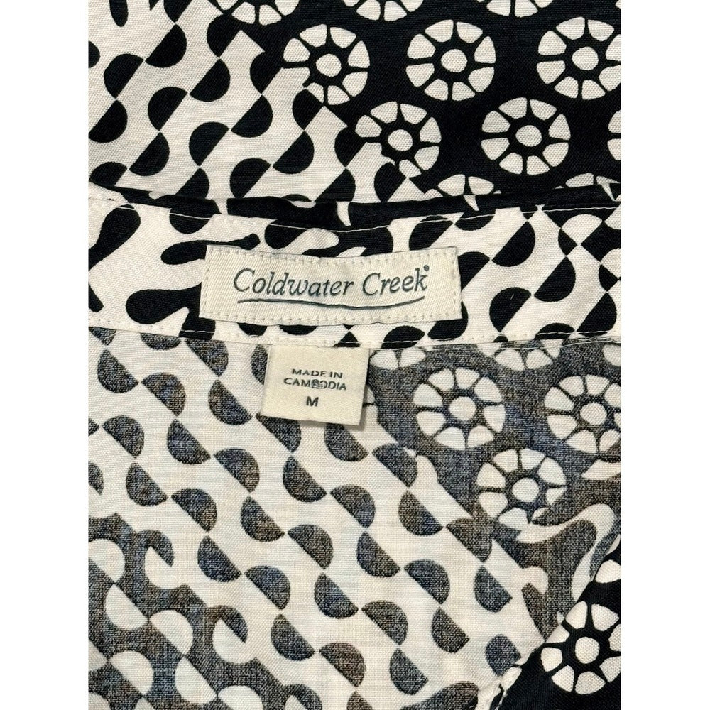 Coldwater Creek Black & White Geometric Print Pullover Blouse Sz M