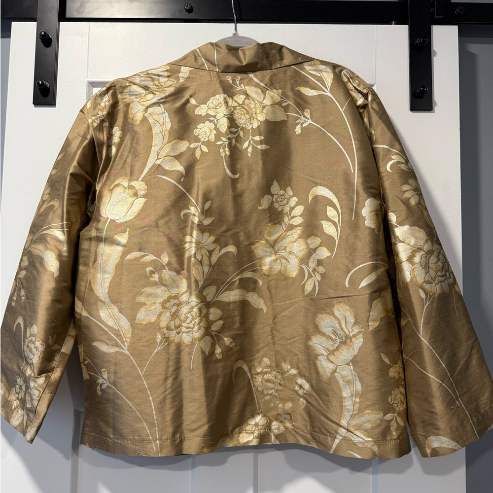 Vintage Silk Overpiece Jacket in Gold Floral by Lisbeth Oslo Ladies Sz Large