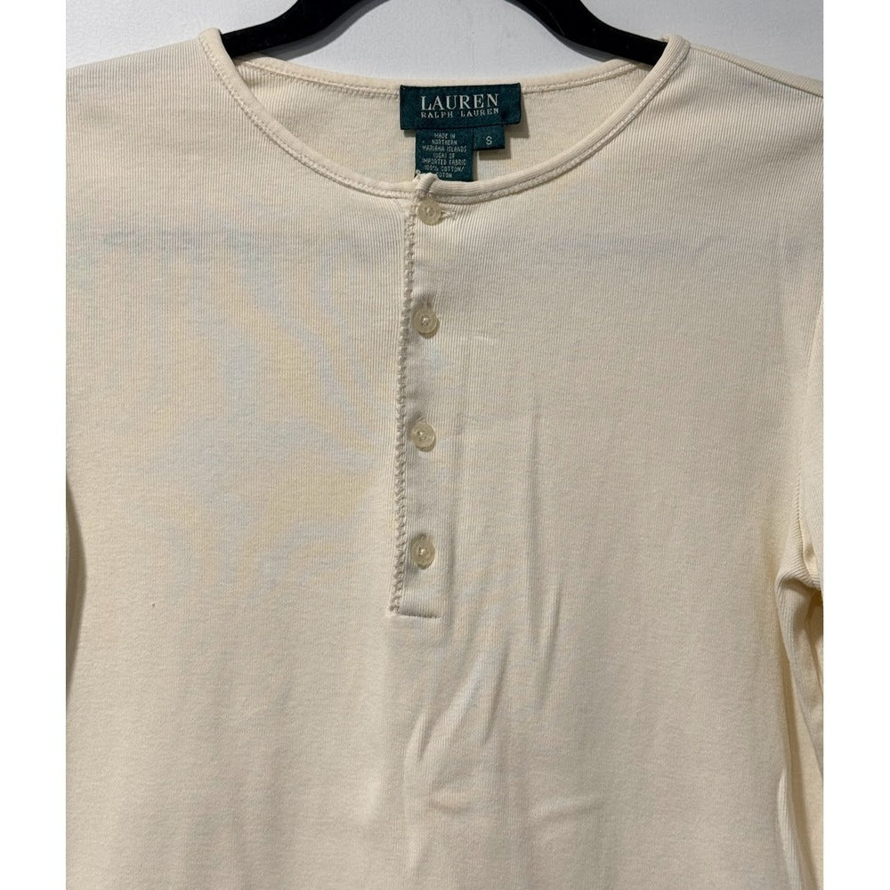 Cute Ralph Lauren Cream Henley Tee With Elbow Patches Size Small