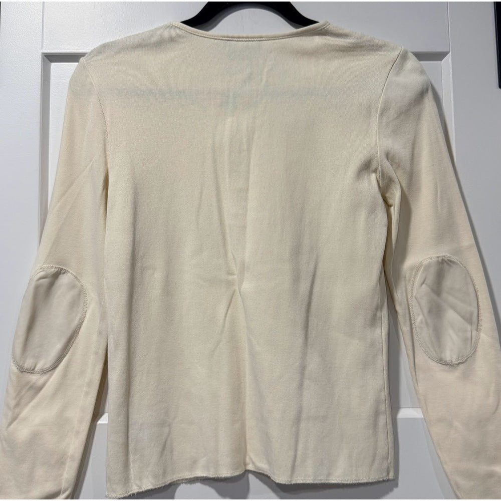 Cute Ralph Lauren Cream Henley Tee With Elbow Patches Size Small