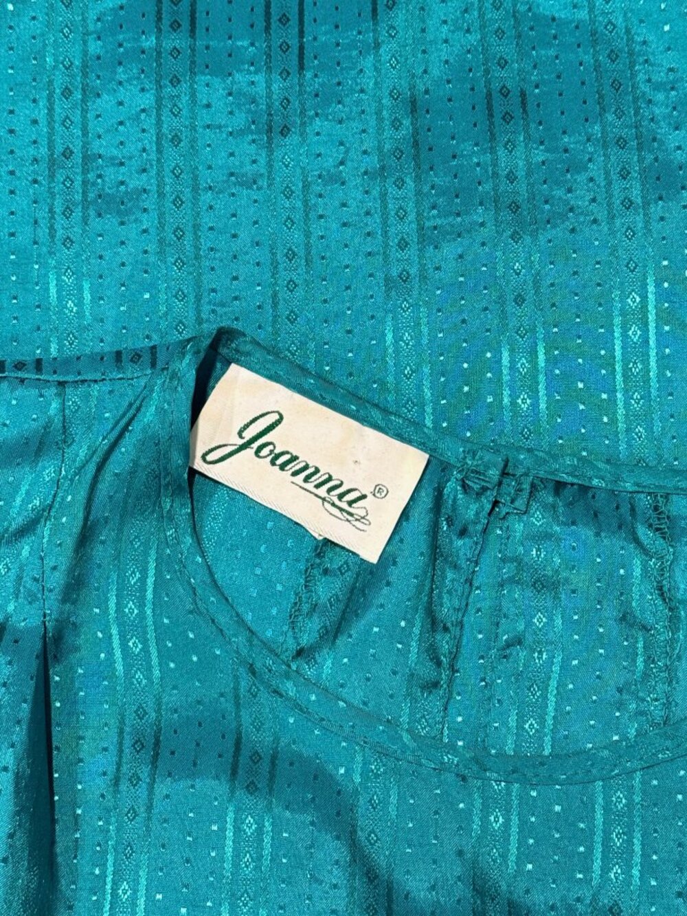 Vintage Joanna Teal Textured Polyester Blouse Ladies Size 14