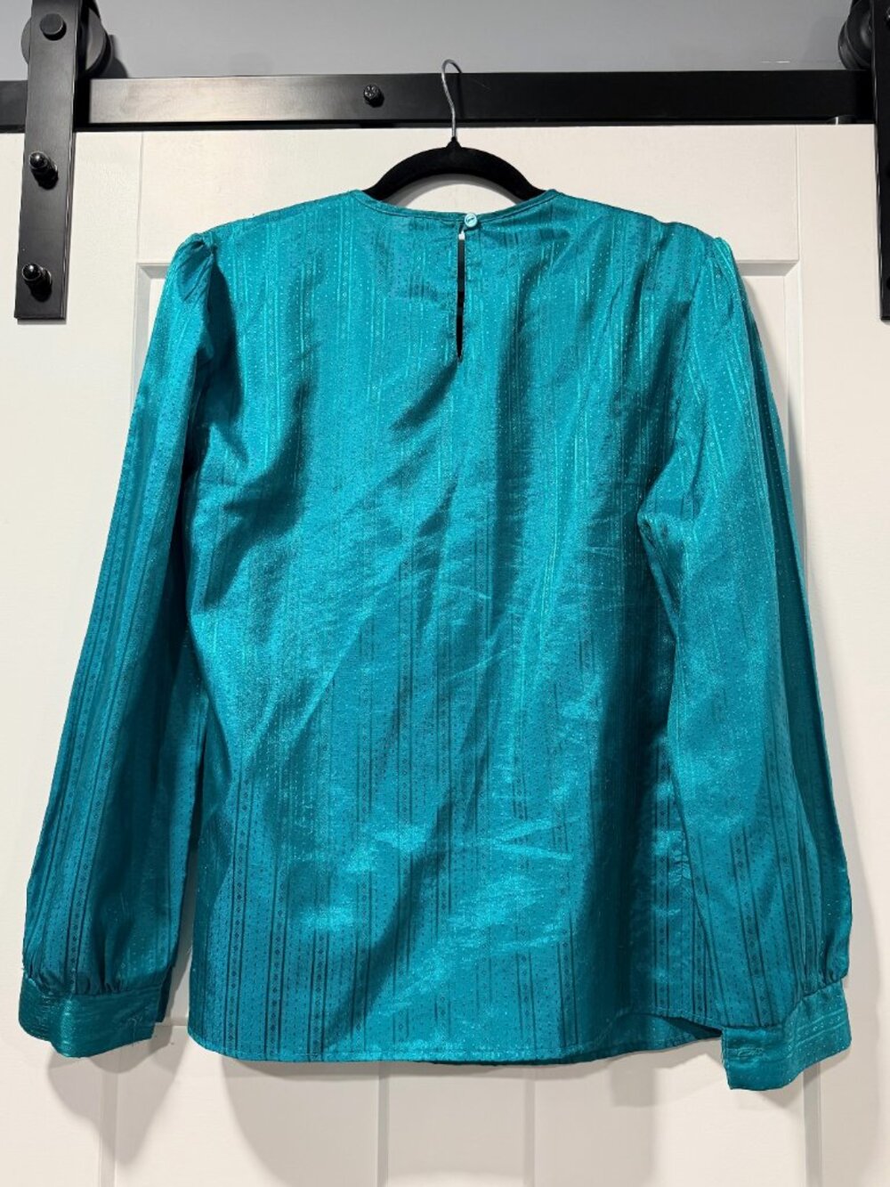Vintage Joanna Teal Textured Polyester Blouse Ladies Size 14
