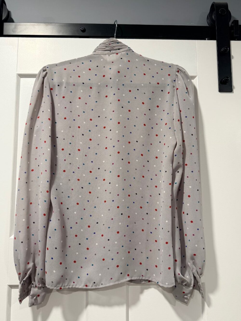 Vintage Alexandria Gray Polka Dot High Neck Blouse Ladies Size 8