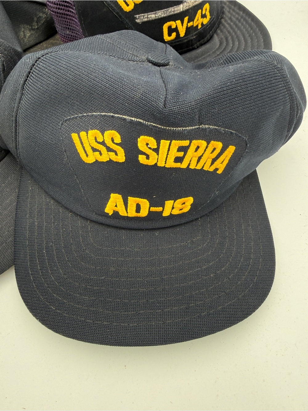 Amazing lot of 7 Vintage Navy USS Ship Embroidered Cap Lot - Black and Navy