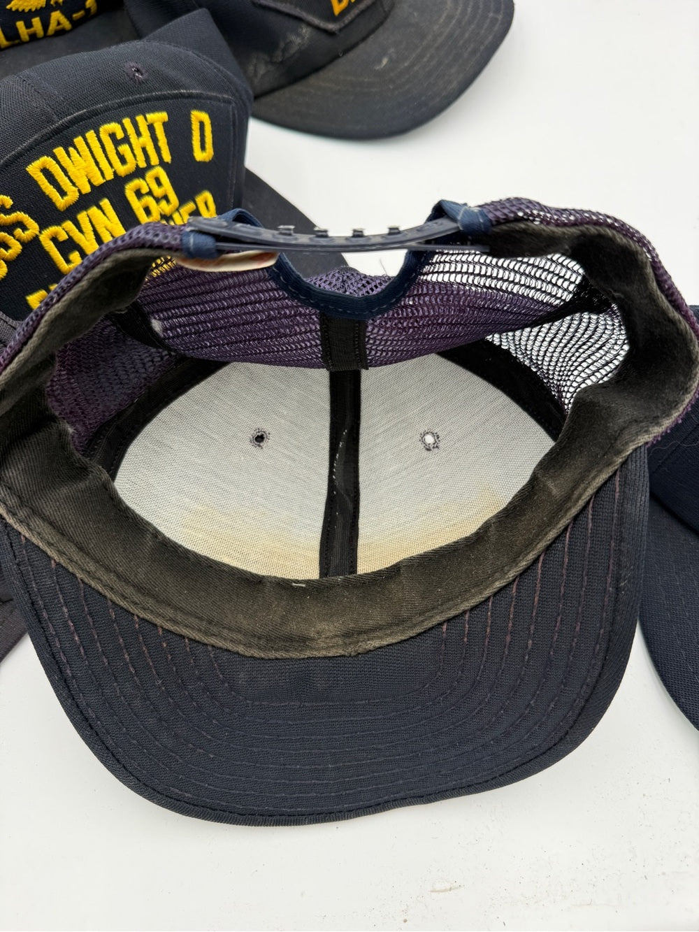 Amazing lot of 7 Vintage Navy USS Ship Embroidered Cap Lot - Black and Navy