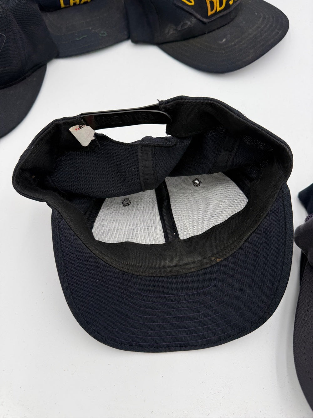 Amazing lot of 7 Vintage Navy USS Ship Embroidered Cap Lot - Black and Navy