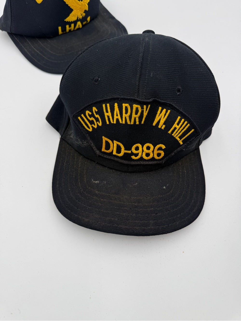 Amazing lot of 7 Vintage Navy USS Ship Embroidered Cap Lot - Black and Navy