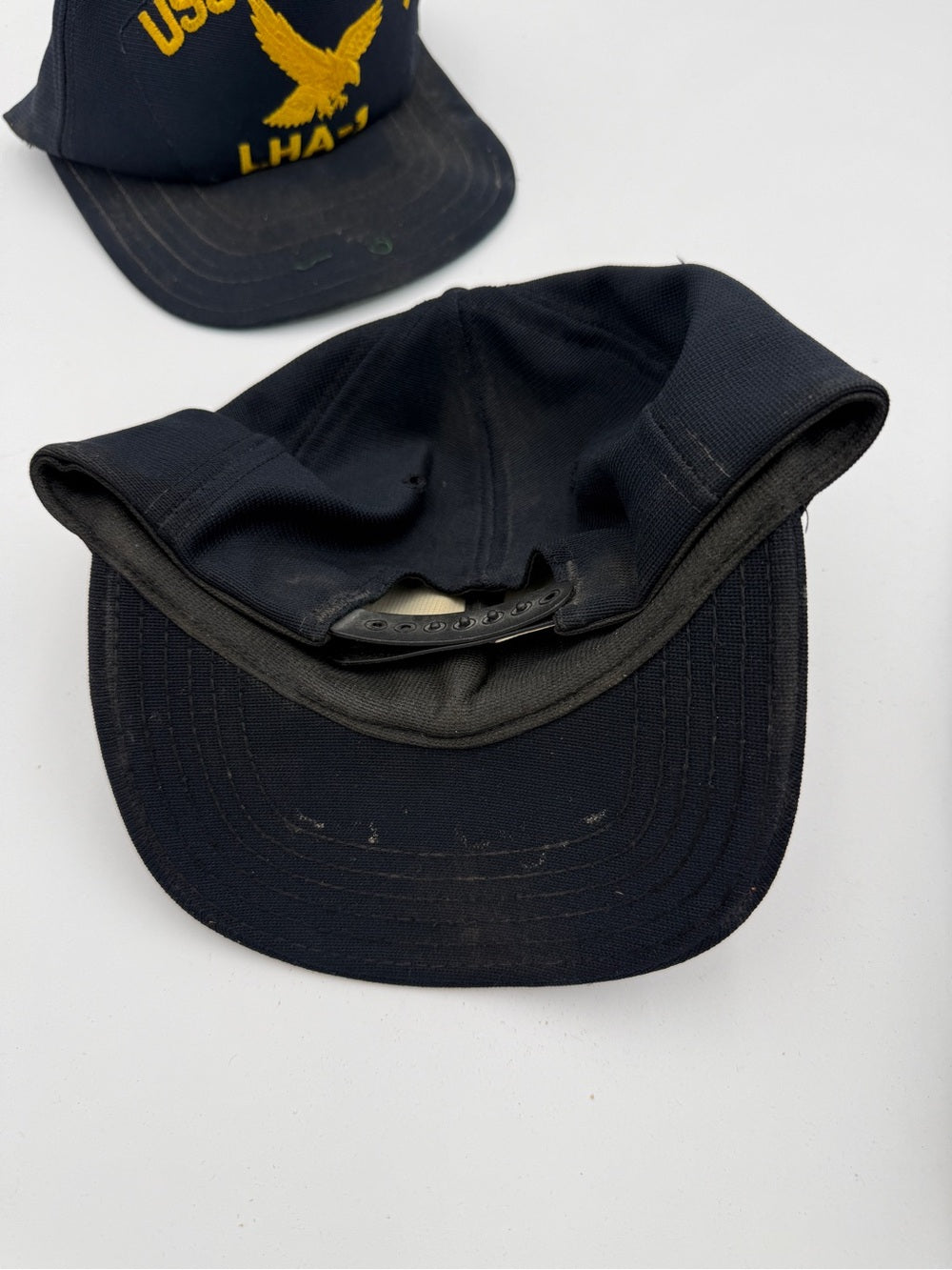 Amazing lot of 7 Vintage Navy USS Ship Embroidered Cap Lot - Black and Navy