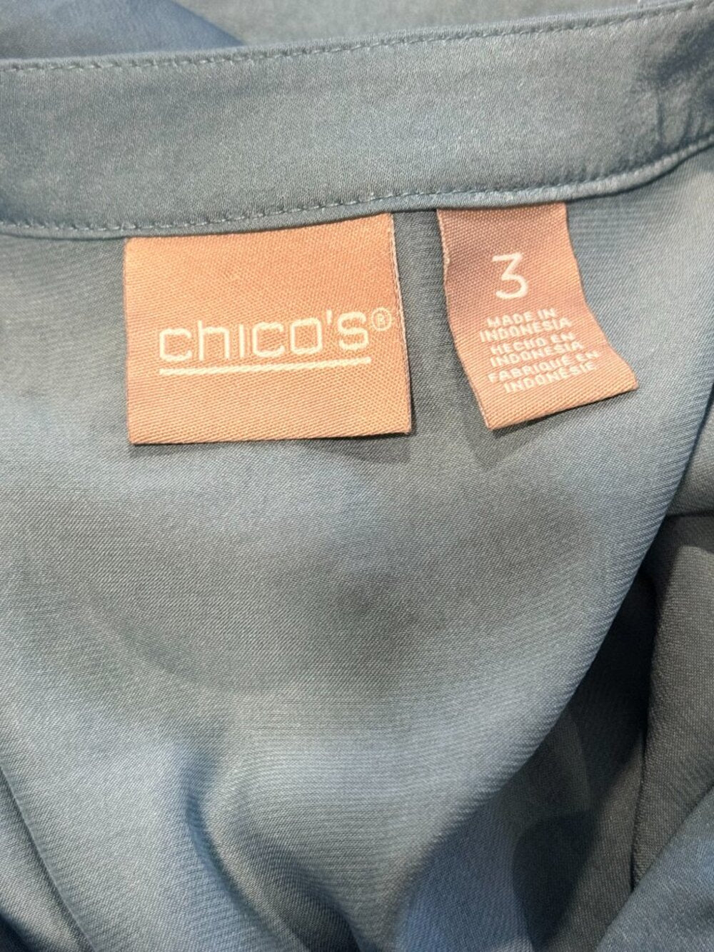 Chico's Blue Silky Asymmetrical Hem Dressy Blouse Size 3 (Ladies Size XL)