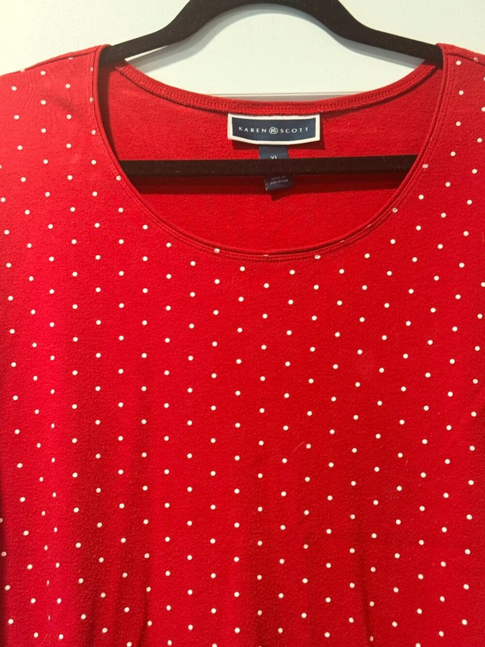 Vintage Karen Scott Red & White Polka Dot Tee Size XL