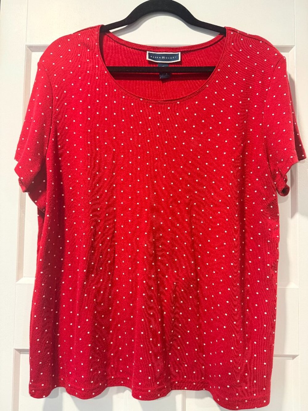 Vintage Karen Scott Red & White Polka Dot Tee Size XL